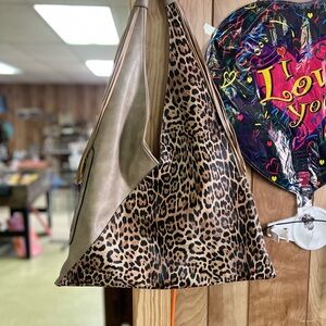 Leopard Print and Tan Tote Bag